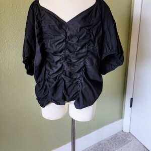 Ava & Viv Black Ruched Puff Sleeve Top Size 4x NWT